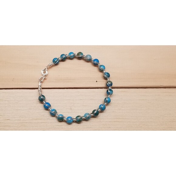 Handmade Wire Wrapped Jasper Bead Bracelet – Blue & Green Gemstone - Picture 7 of 7